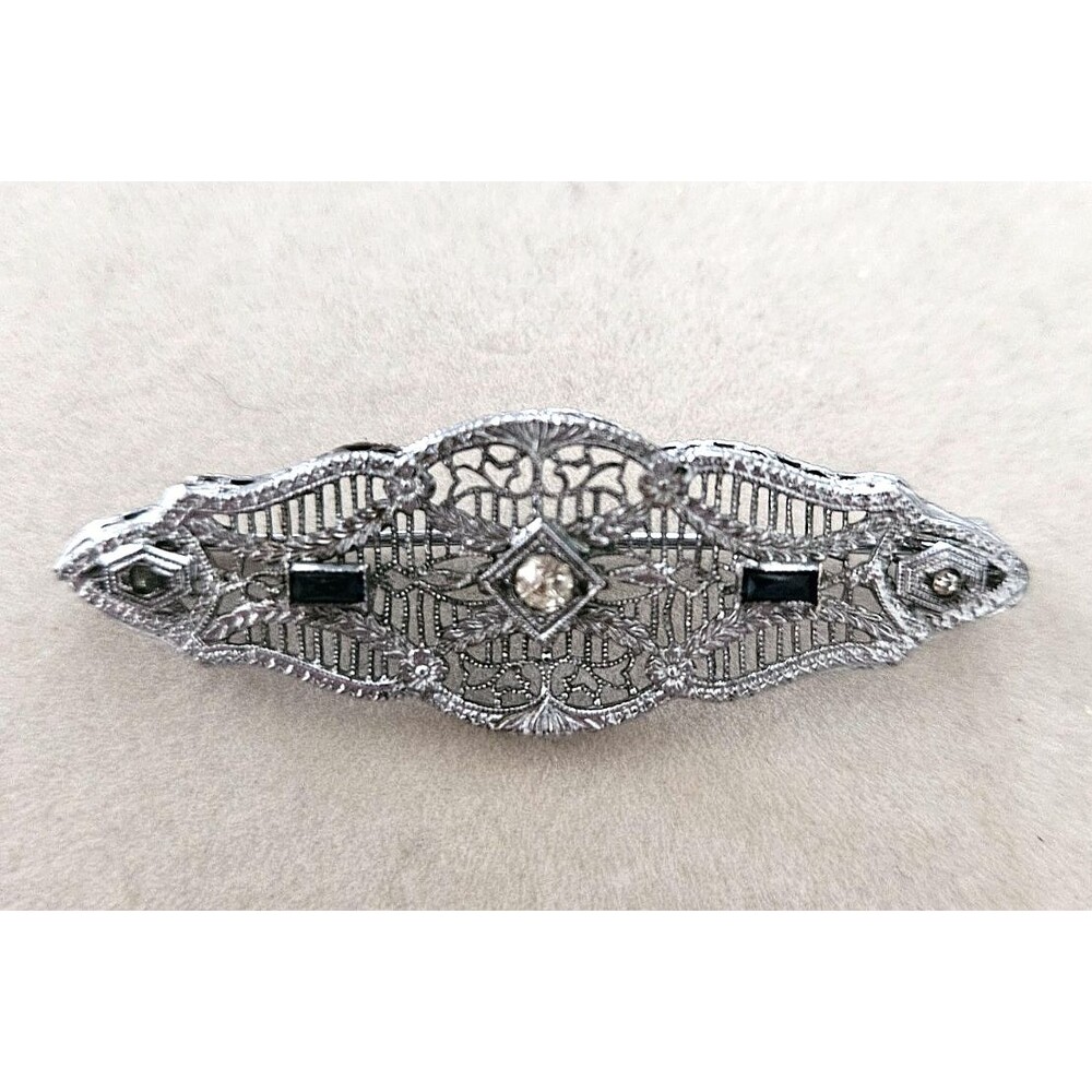 Antique O.B Sterling Edwardian Filigree Bar Brooch Blue Sapphire Paste Titanic